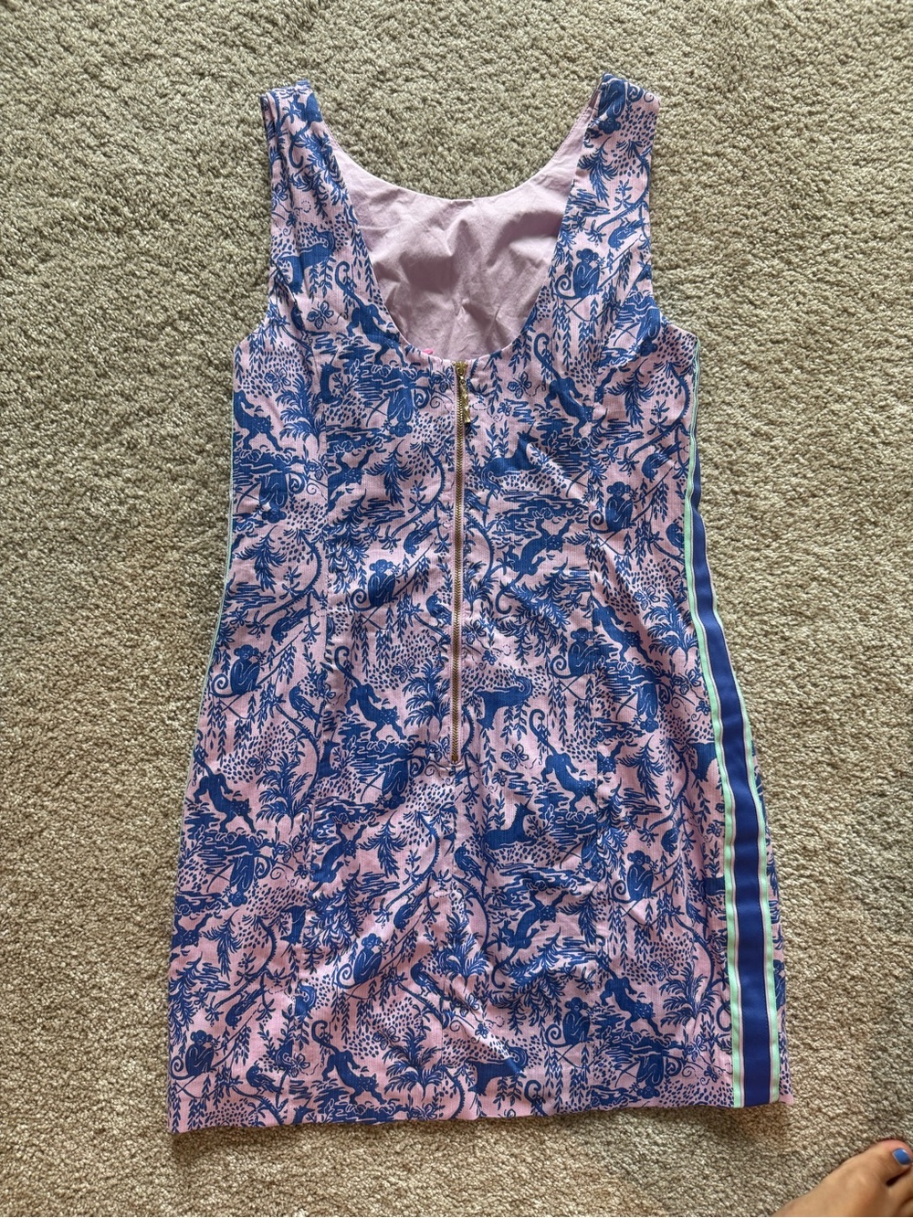 Lilly Pulitzer Blue Floral Jungle Print Shift Dress with Side Stripe - Picture 2 of 3